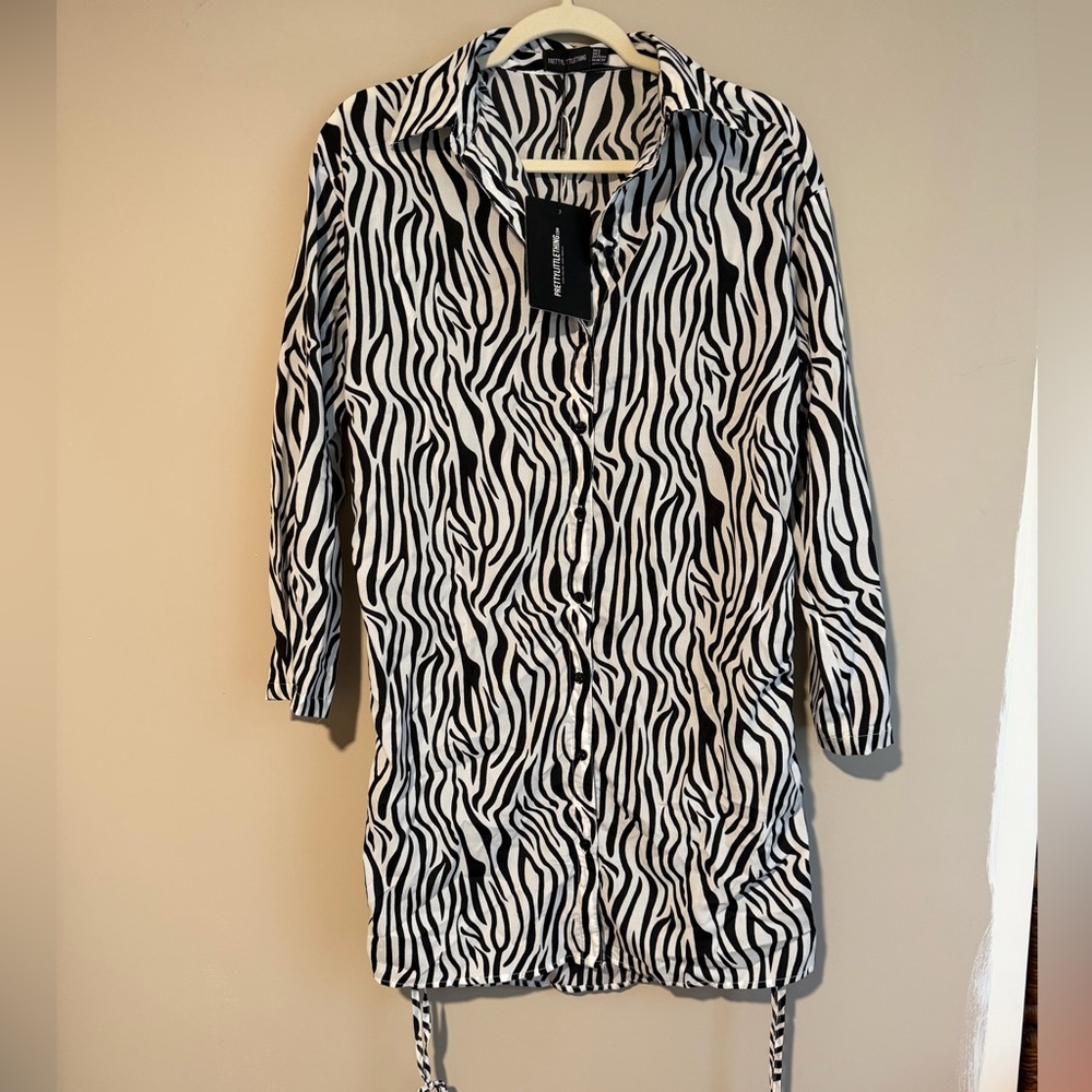 PLT Zebra Button-Front Tunic Dress